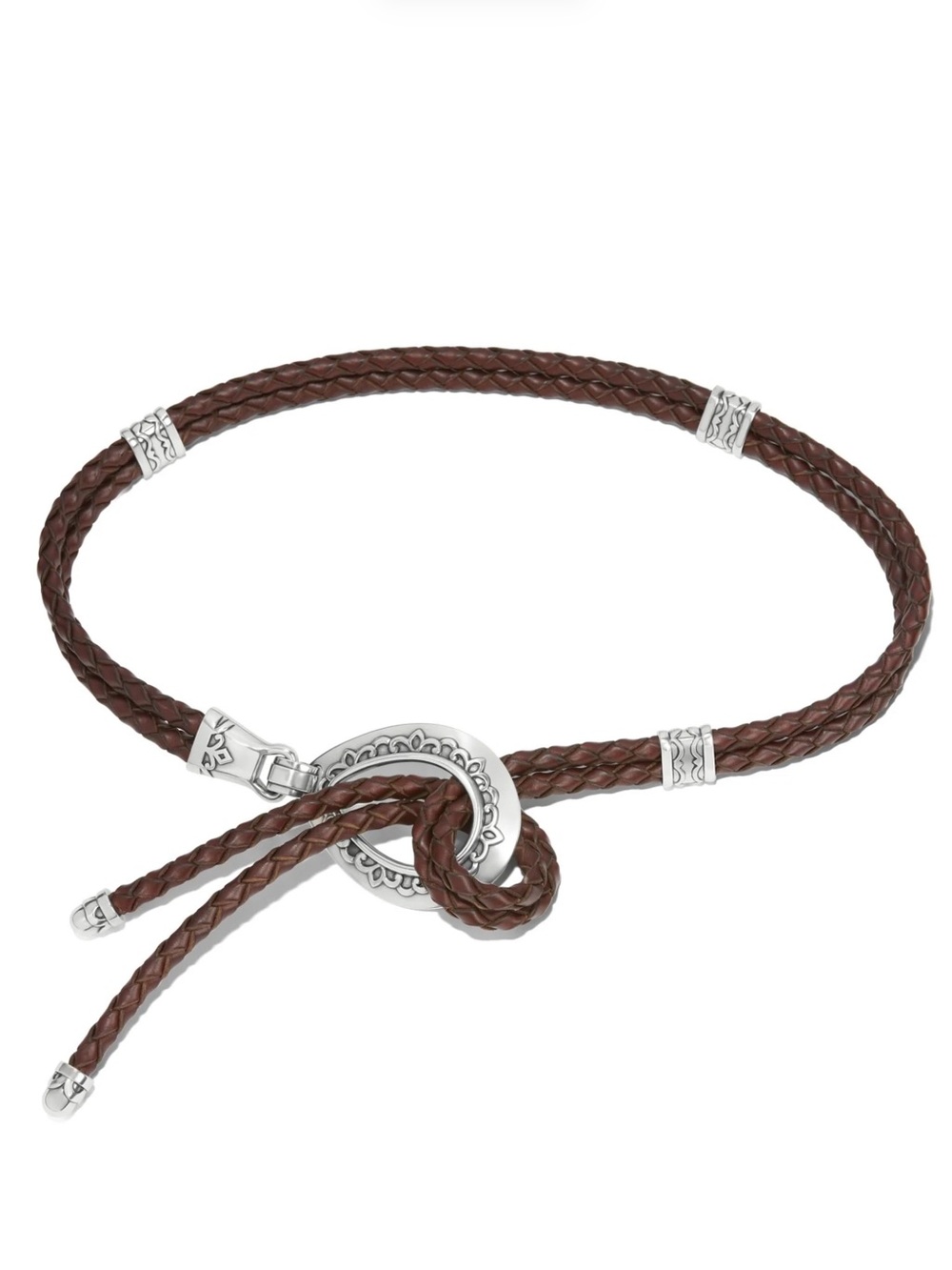 Brighton Double Barrel Brown Braided Leather Belt Cowgirl Boho Western SZ L/XL - Picture 2 of 10